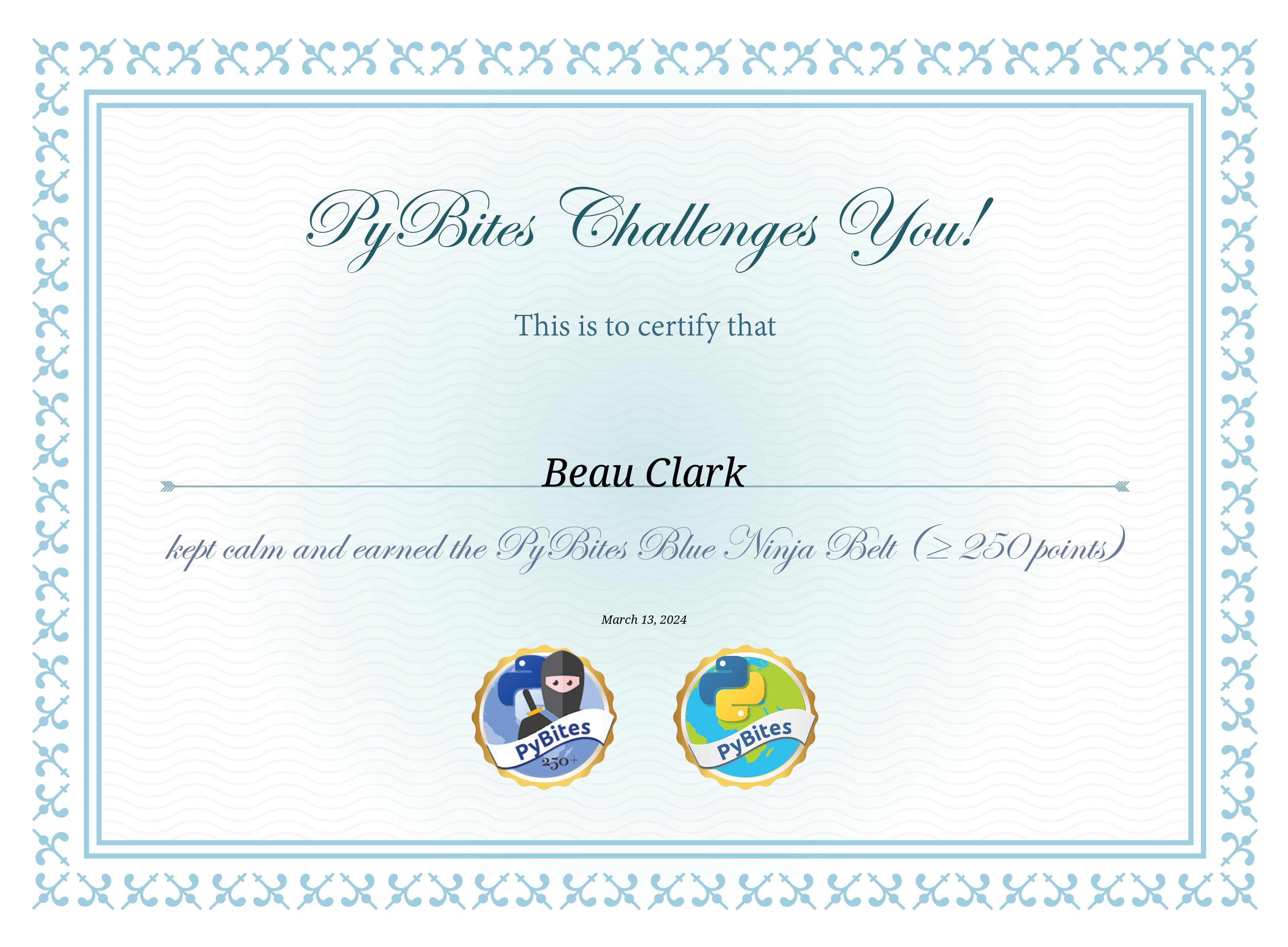 PyBites Ninja Certificate Certificate