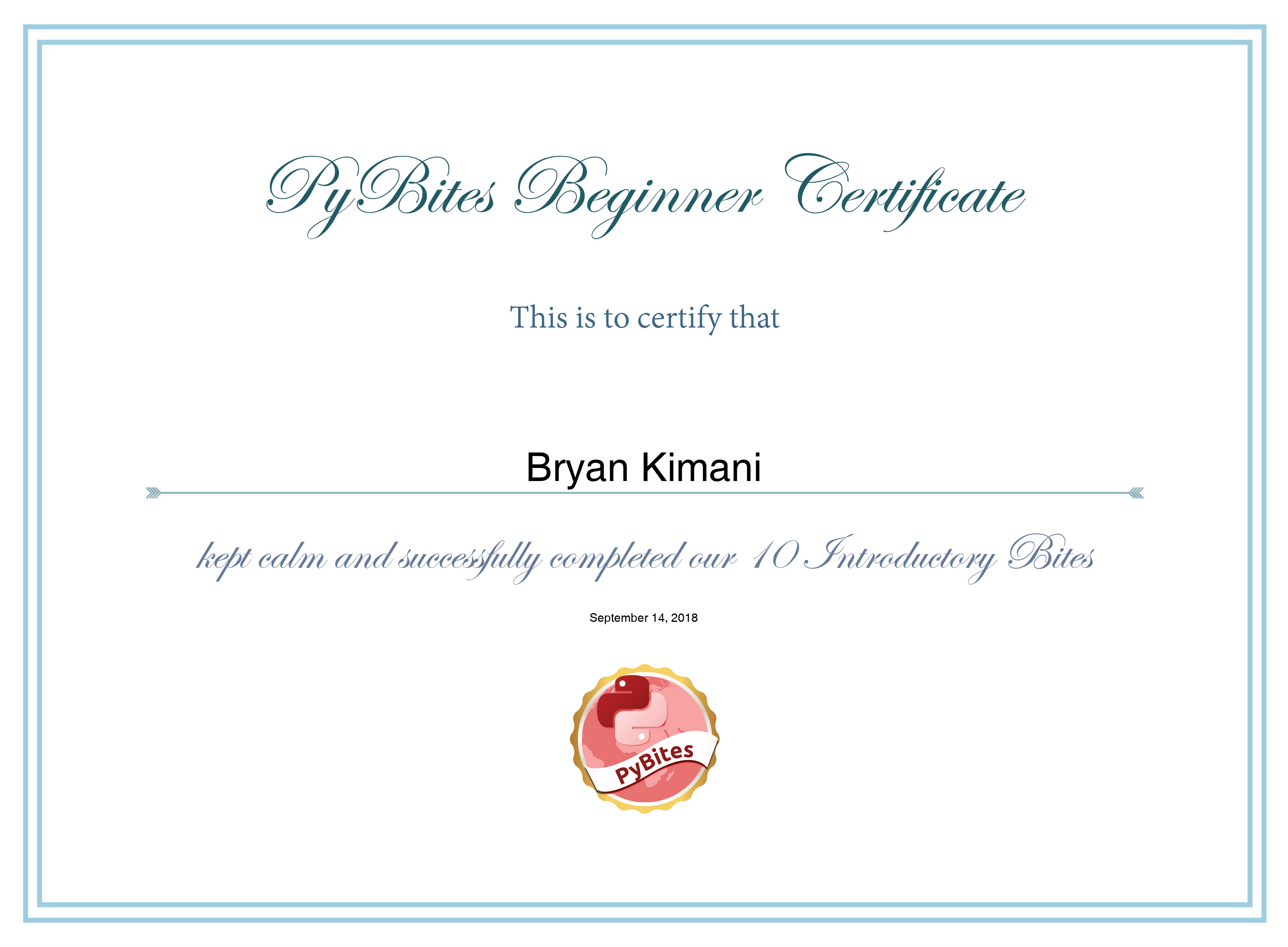 PyBites Beginner Certificate Certificate