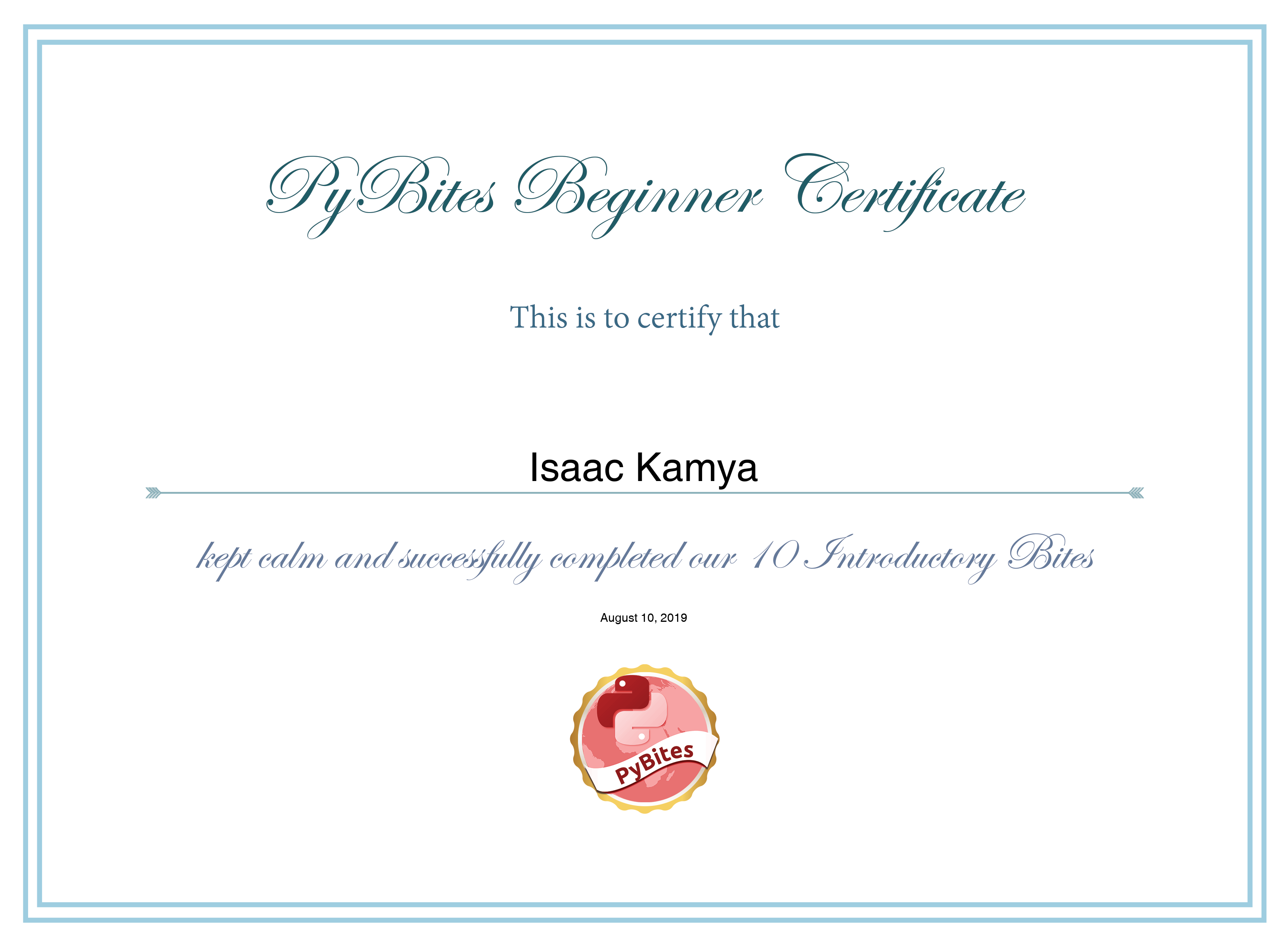 PyBites Beginner Certificate Certificate