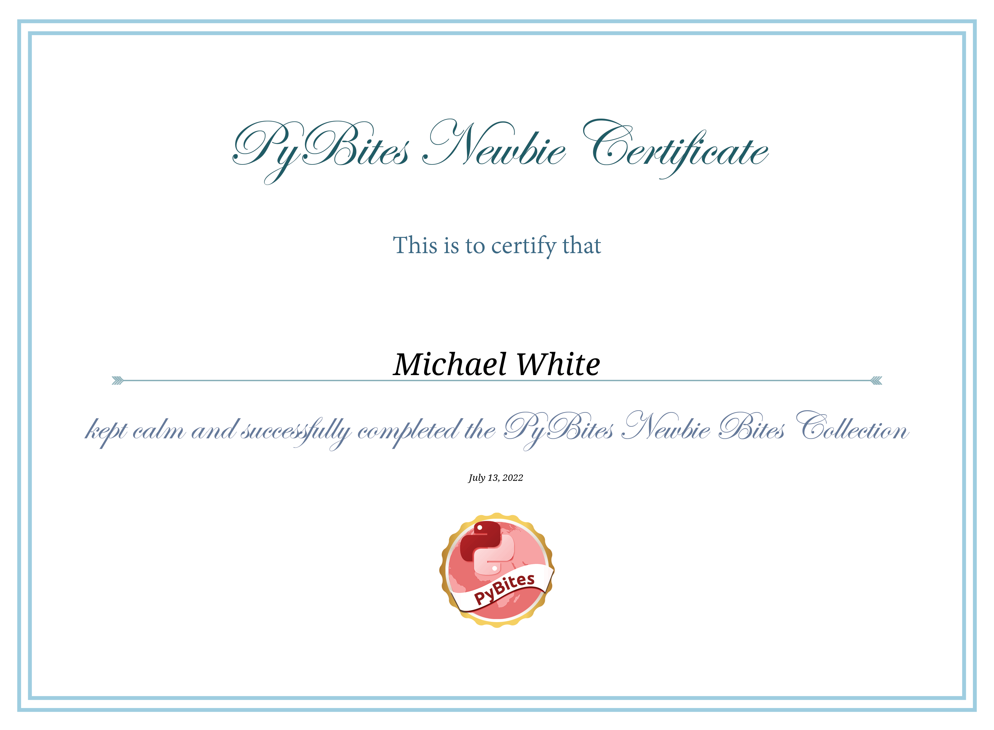 PyBites Newbie Certificate Certificate