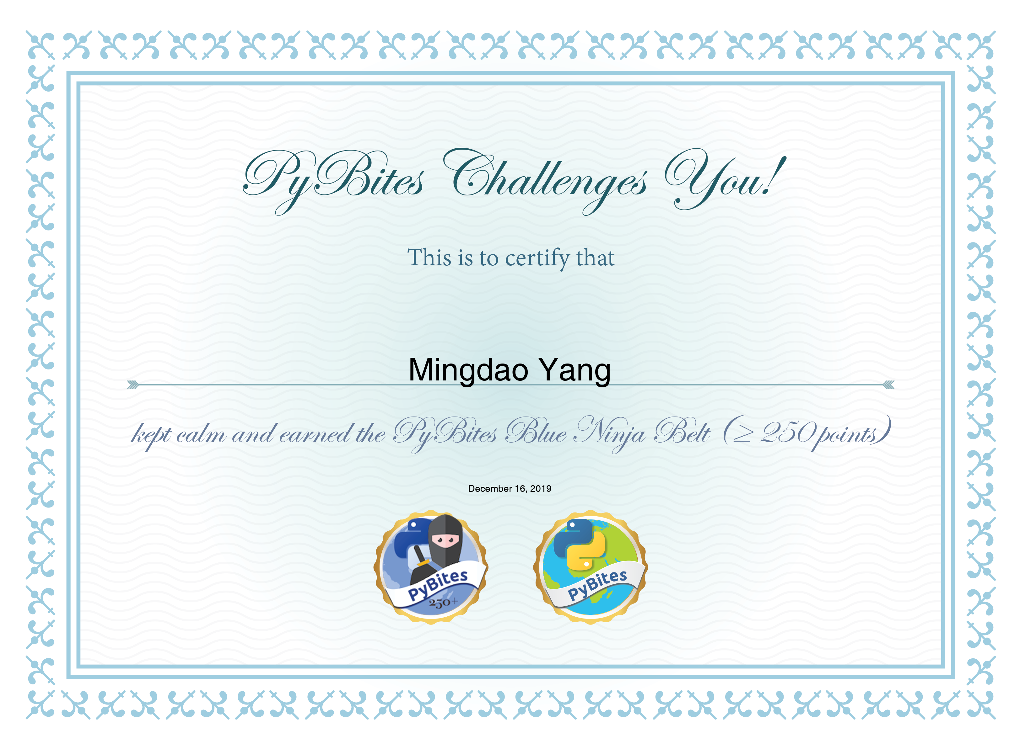PyBites Ninja Certificate Certificate