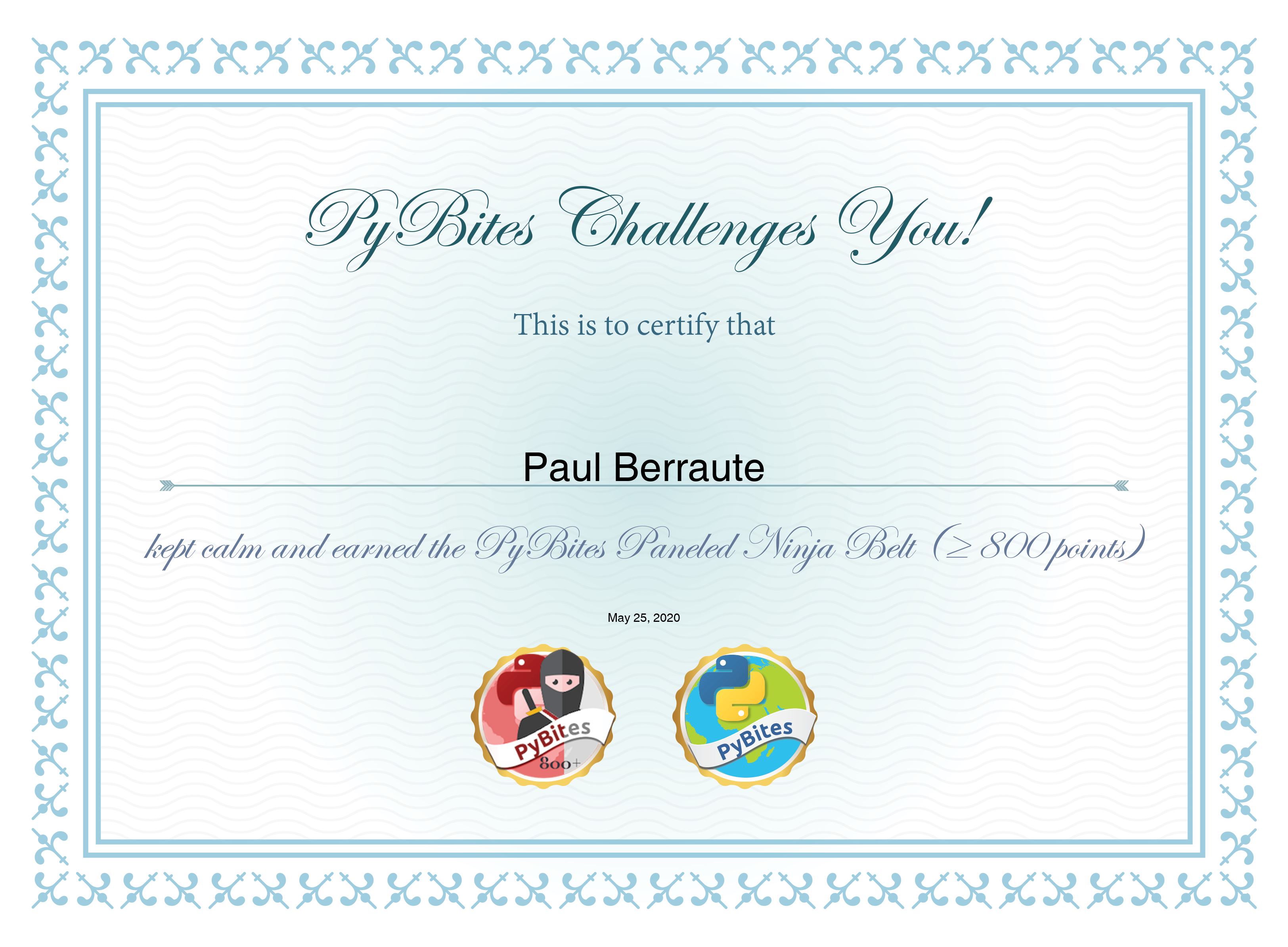 PyBites Ninja Certificate Certificate