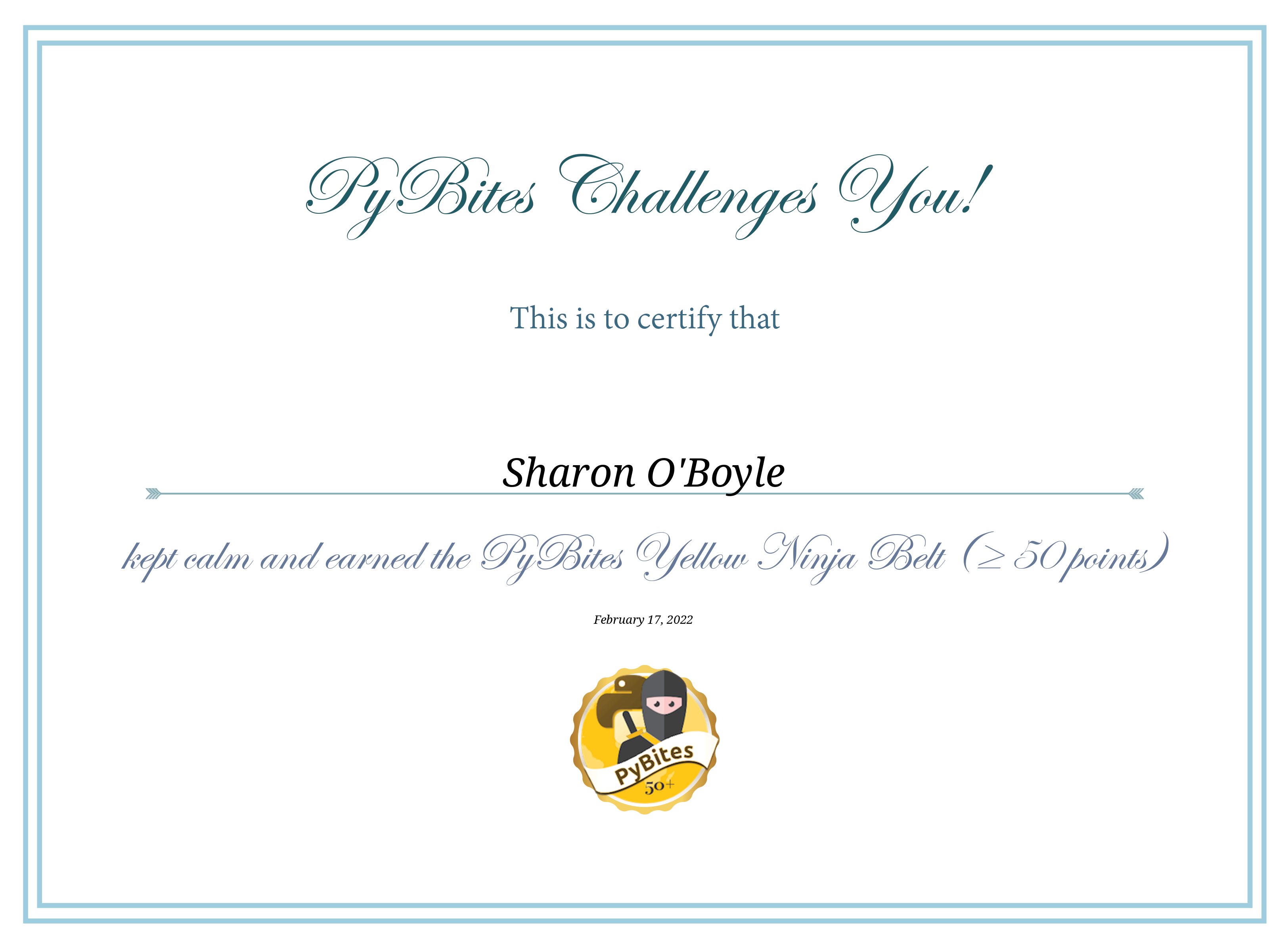 PyBites Ninja Certificate Certificate