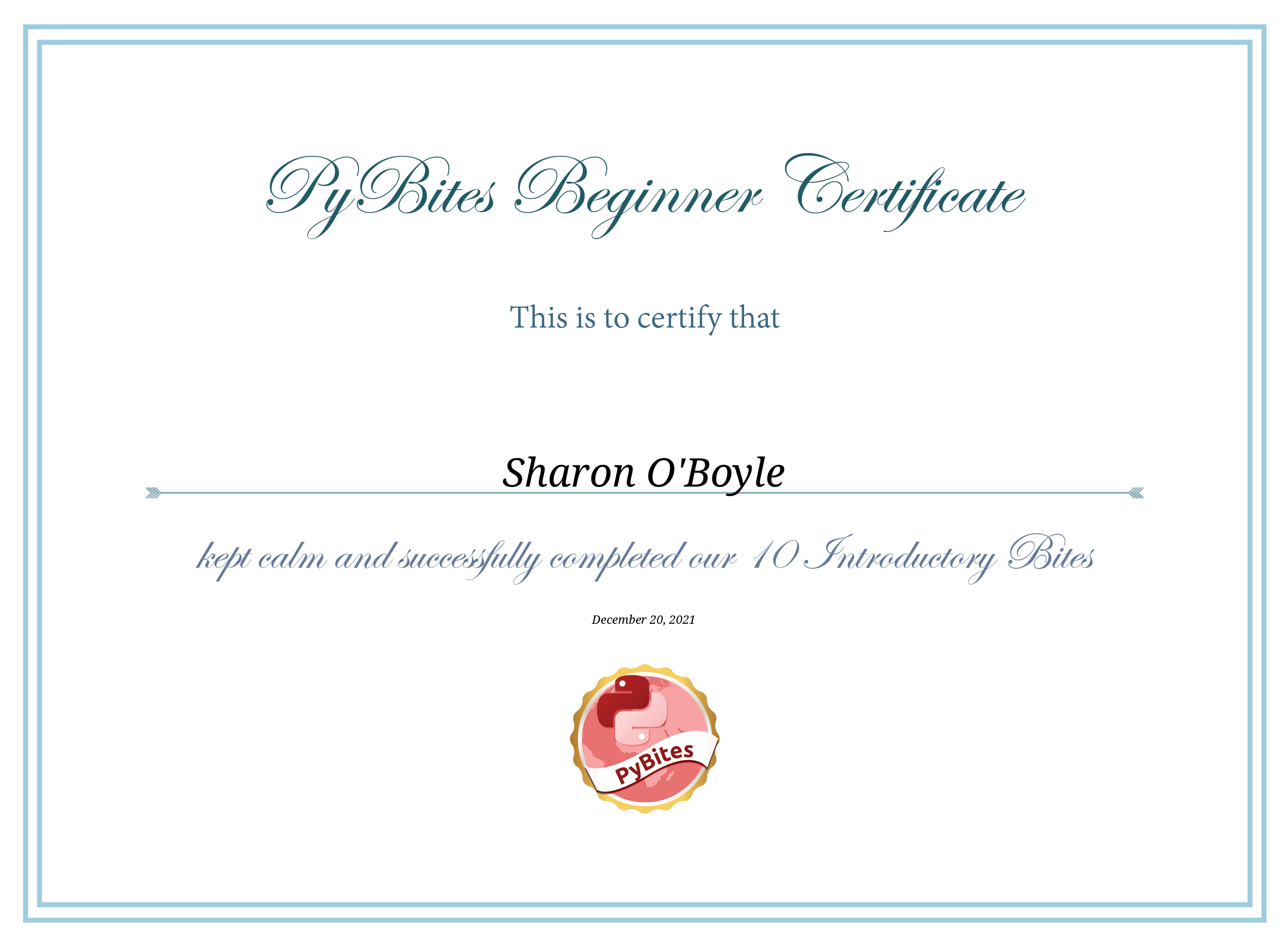 PyBites Beginner Certificate Certificate