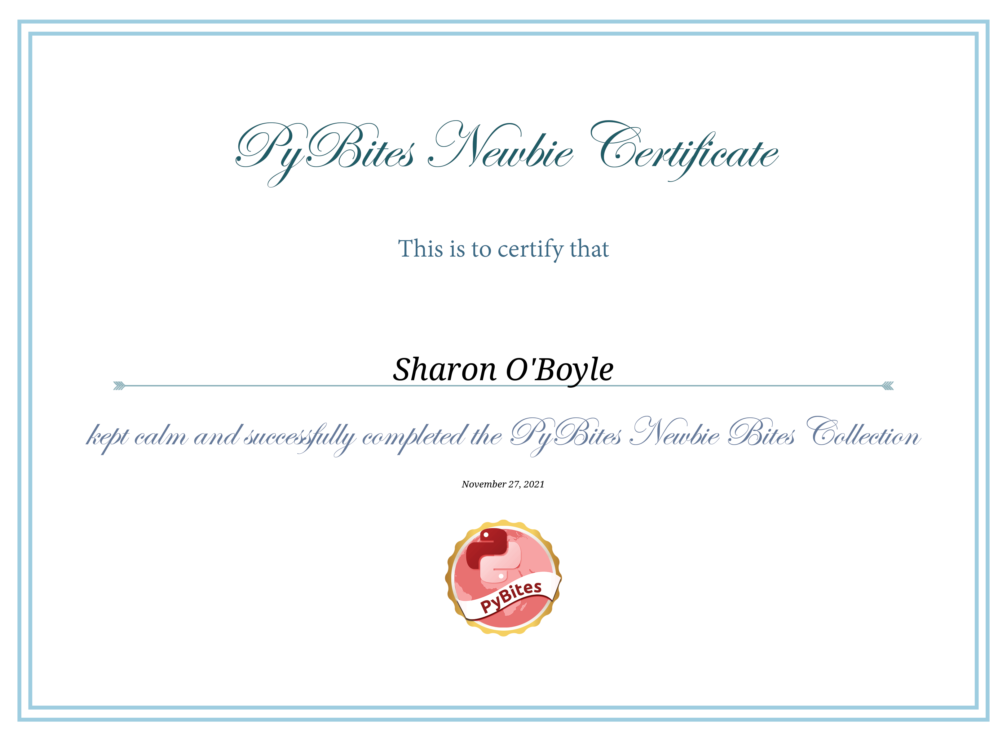 PyBites Newbie Certificate Certificate