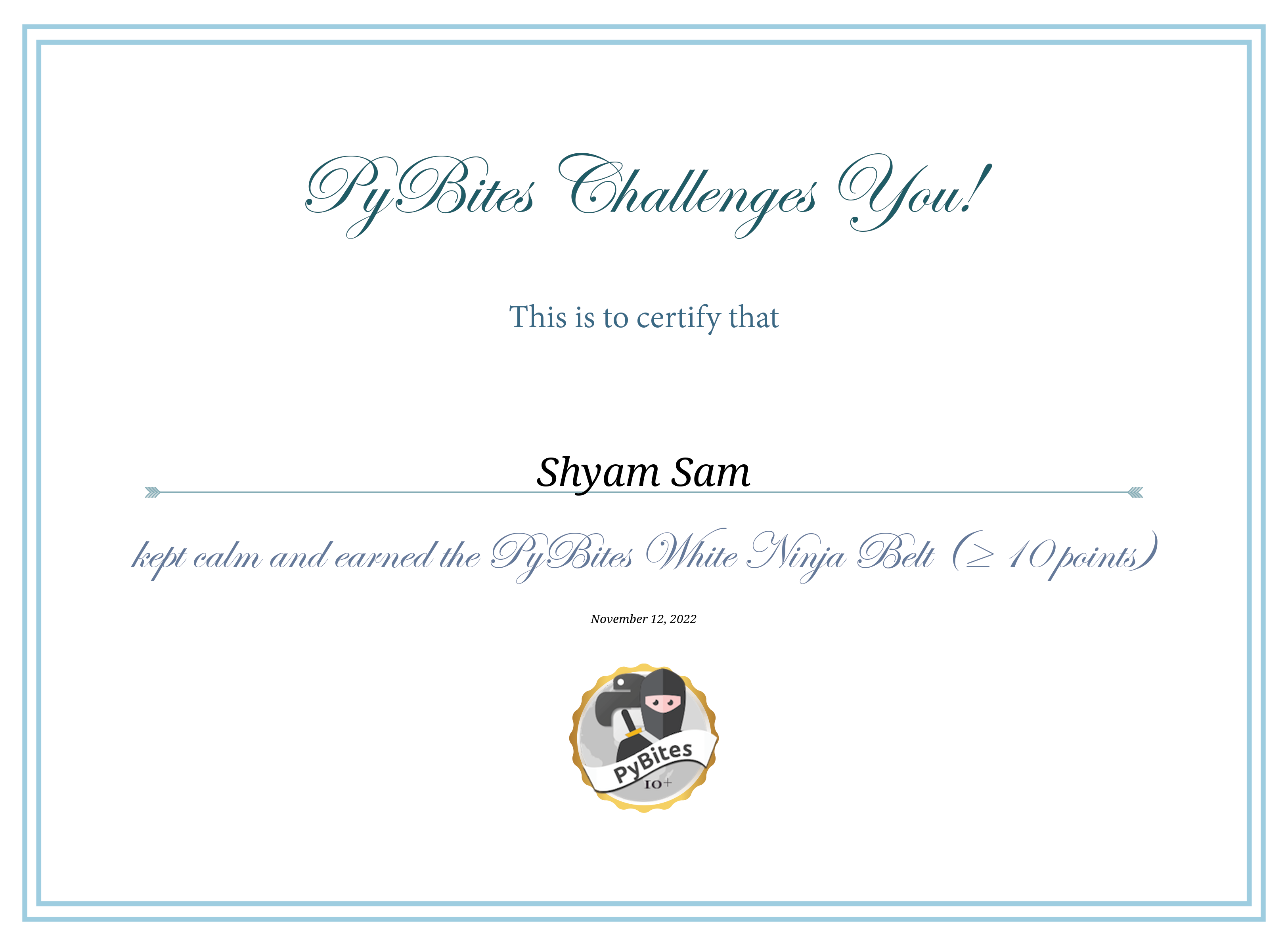 PyBites Ninja Certificate Certificate