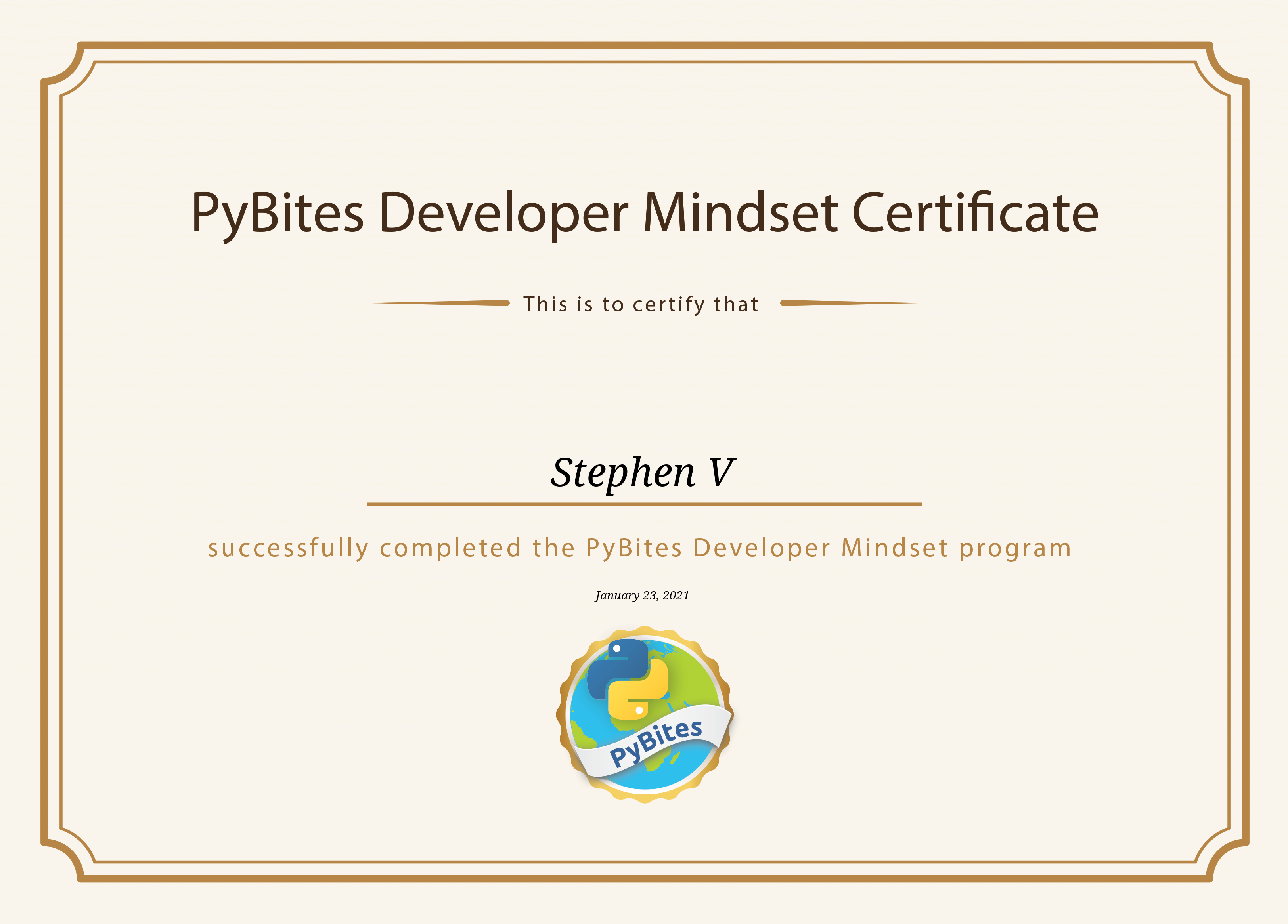 PyBites Developer Mindset Certificate